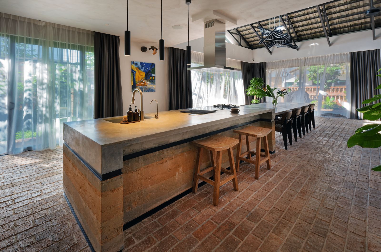 Concrete and brick in the kitchen