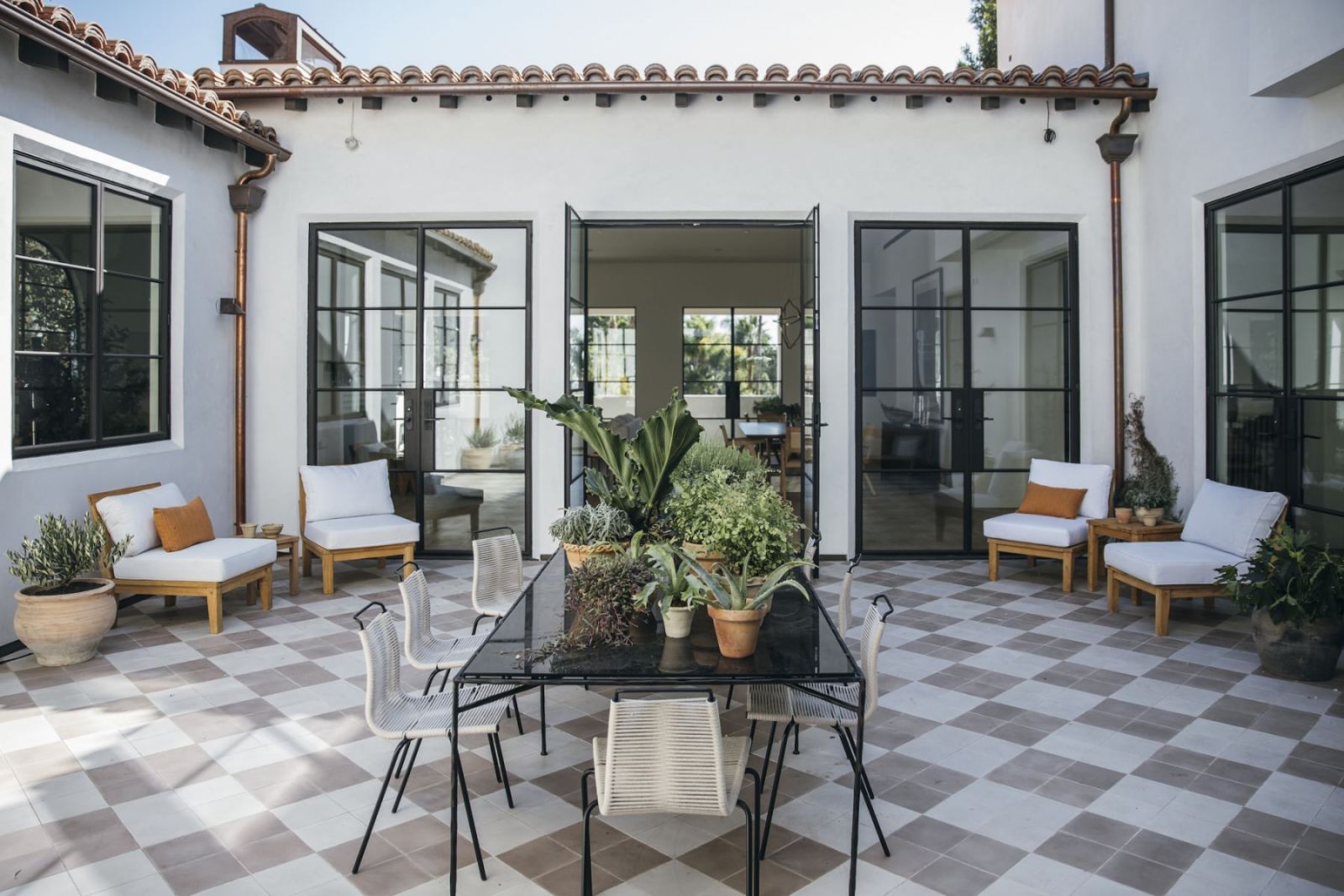 The interior courtyard with red and white encaustic tiles (Photo: Amy Neunsinger)