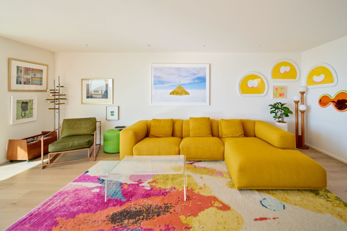 Brightly-coloured contemporary furniture creates a playful atmosphere (Photo: Brandon Shigeta)