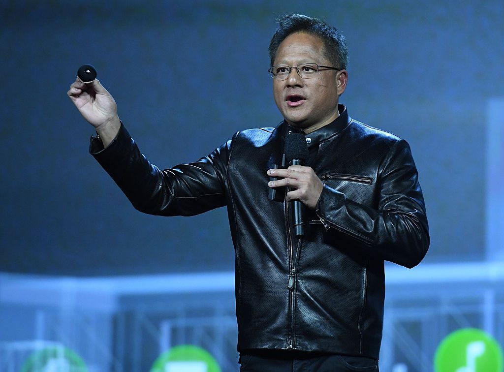 LAS VEGAS, NV - JANUARY 04:  Nvidia Founder, President and CEO Jen-Hsun Huang introduces the Nvidia Spot, a USD 49.95 microphone and speaker that will let owners use Google Assistant anywhere in a home, as he delivers a keynote address at CES 2017 at The Venetian Las Vegas on January 4, 2017 in Las Vegas, Nevada. CES, the world's largest annual consumer technology trade show, runs from January 5-8 and is expected to feature 3,800 exhibitors showing off their latest products and services to more than 165,000