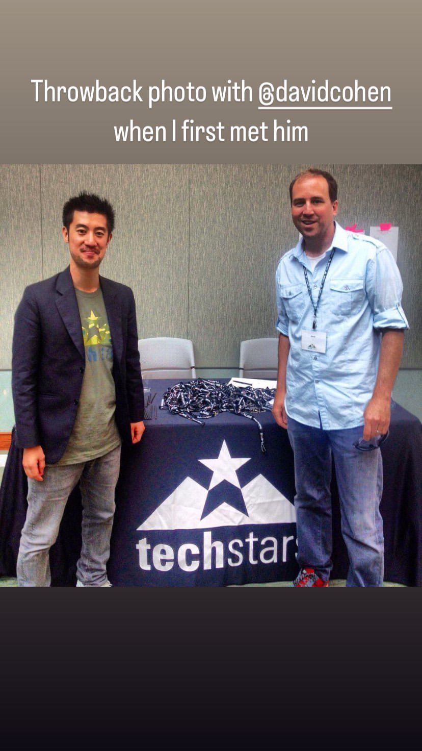 A photo of Lo first met with David Cohen, the chief executive officer of  Techstars, a leading pre-seed and early stage venture capital firm