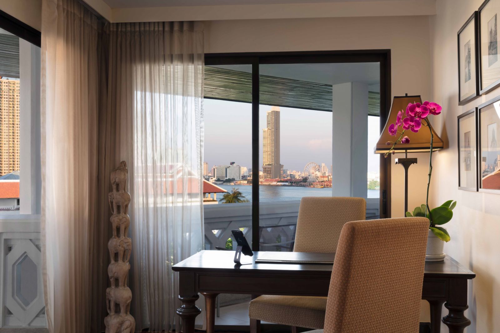 Junior River View Suite working space at Anantara Riverside Bangkok Resort