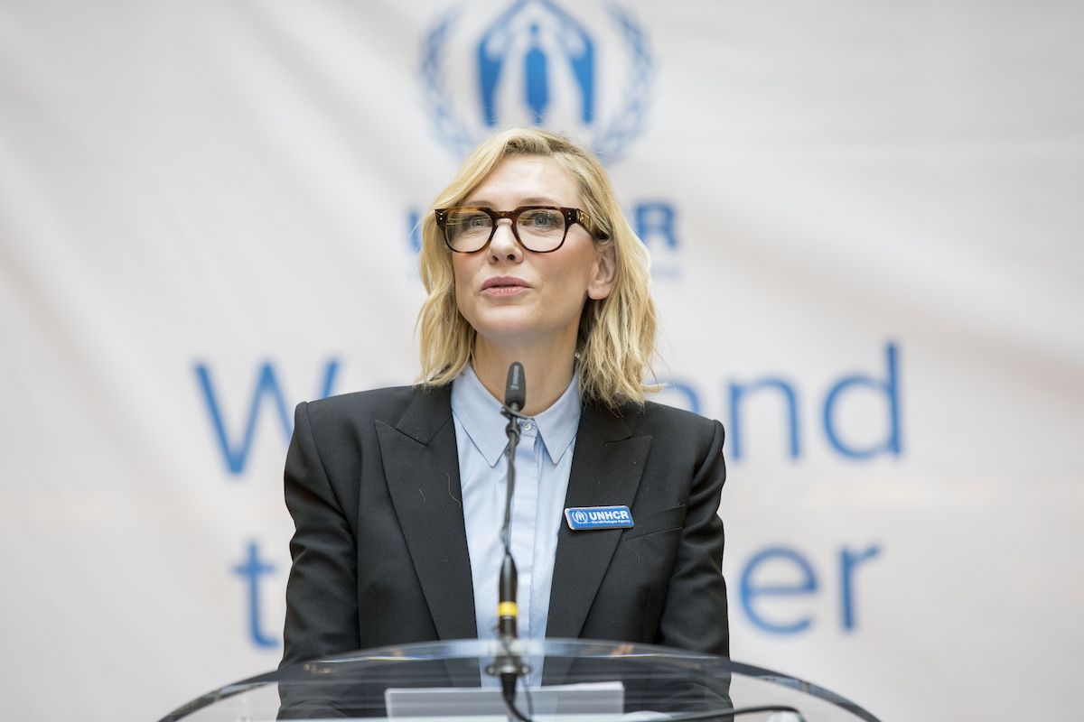 UNHCR Goodwill Ambassador Cate Blanchett addresses UNHCR staff at its Headquarters. Image: UNHCR/Susan Hopper