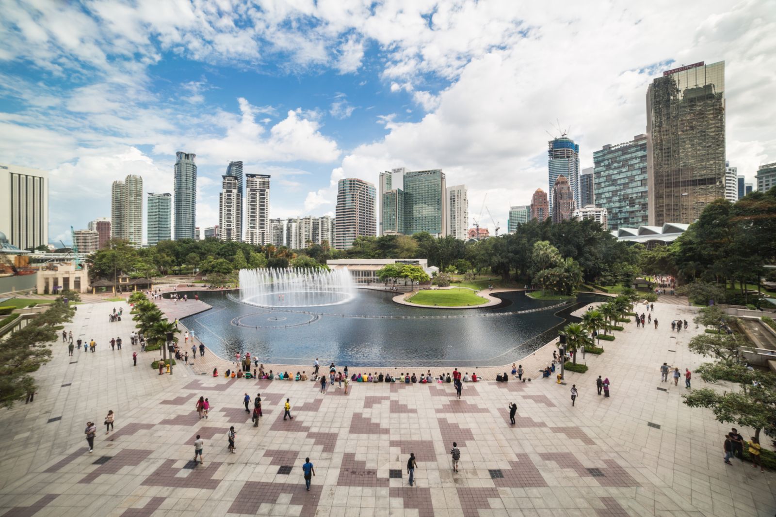 Kuala Lumpur skyline with a wide angle view of the the business district in Malaysia capital city.