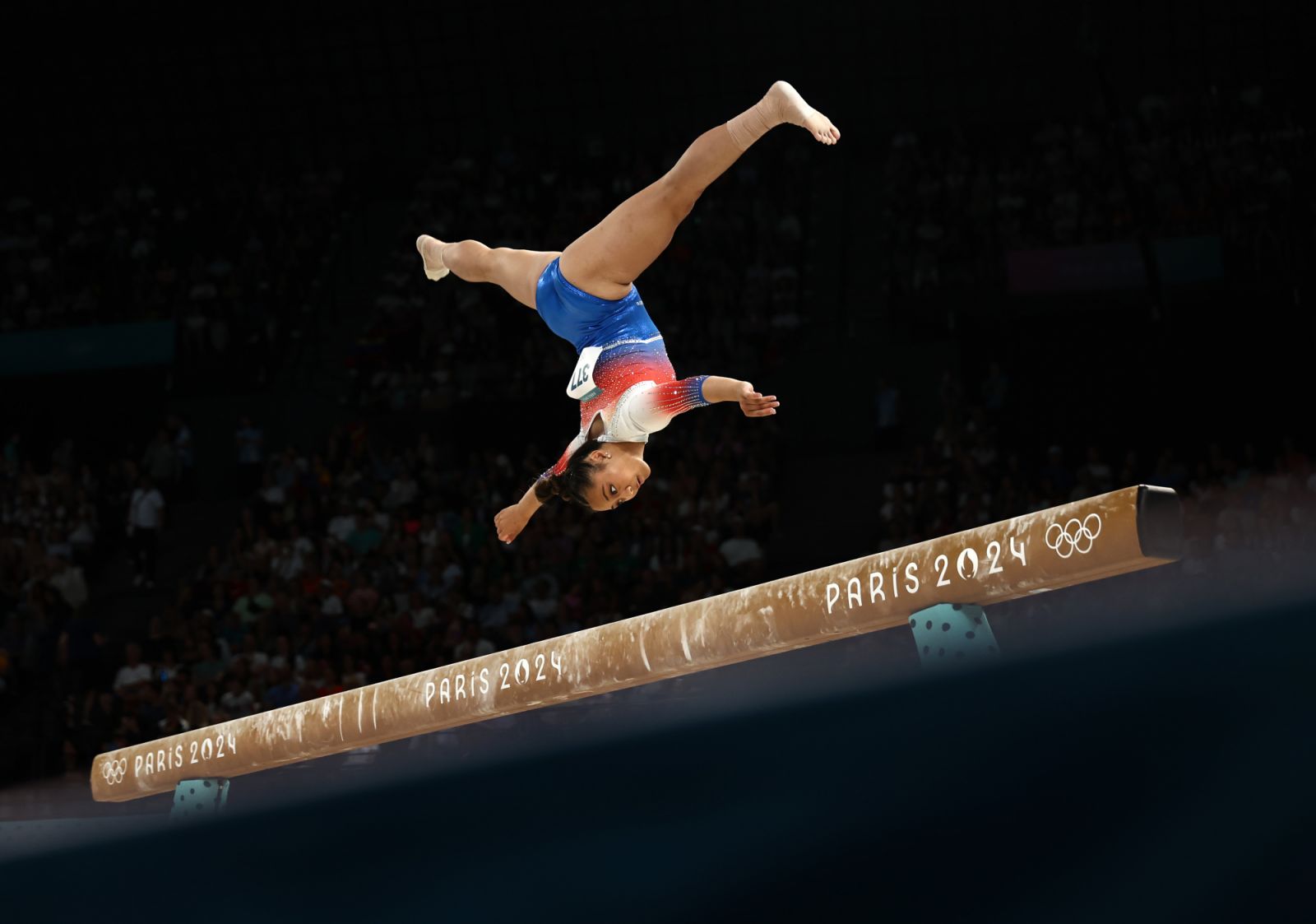 PARIS, FRANCE - JULY 28: Emma Malabuyo of Team Philippines competes on the balance beam during the Artistic Gymnastics Women's Qualification on day two of the Olympic Games Paris 2024 at Bercy Arena on July 28, 2024 in Paris, France. (Photo by Naomi Baker/Getty Images)