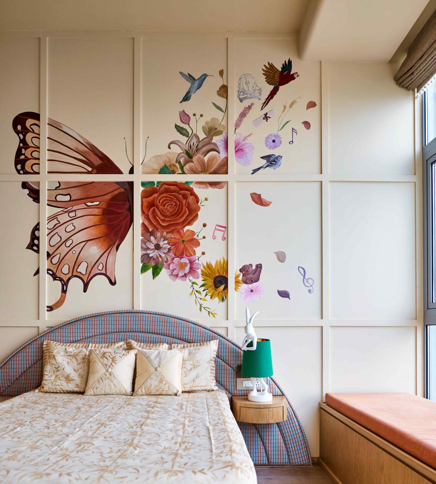 A bespoke mural symbolising transformation in the granddaughter's bedroom